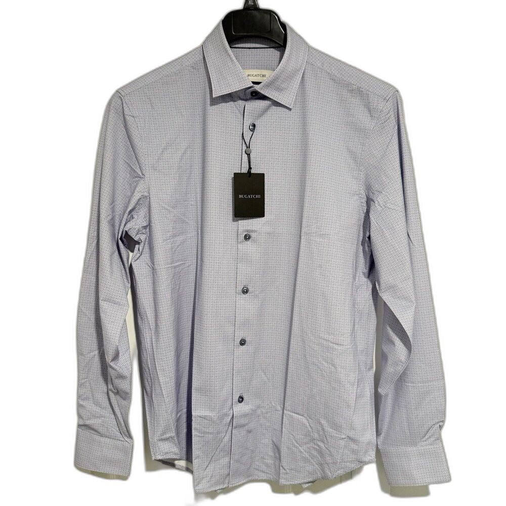 Bugatchi Shirt Men’s FF9169K60 Diamond Check Cotton Long Sleeve in Lilac - M